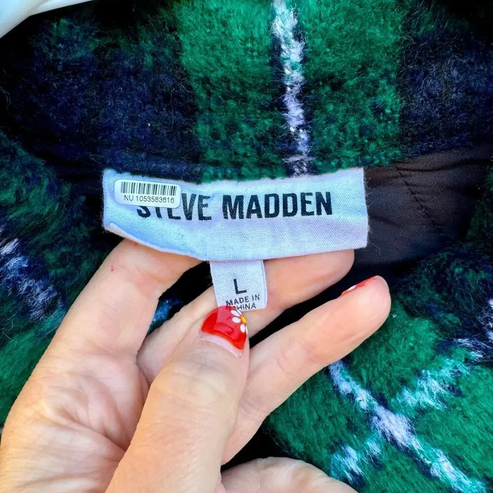 Steve Madden size L The Belle Plaid Lined Shacket Jacket - pine green - Picture 5 of 13